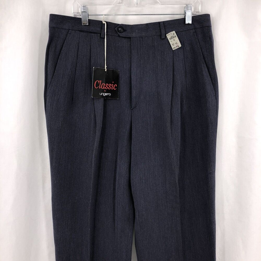 Classic By ungaro Blue Gray Pleated Dress Pants Slacks 36x37.5 Unhemmed NWT